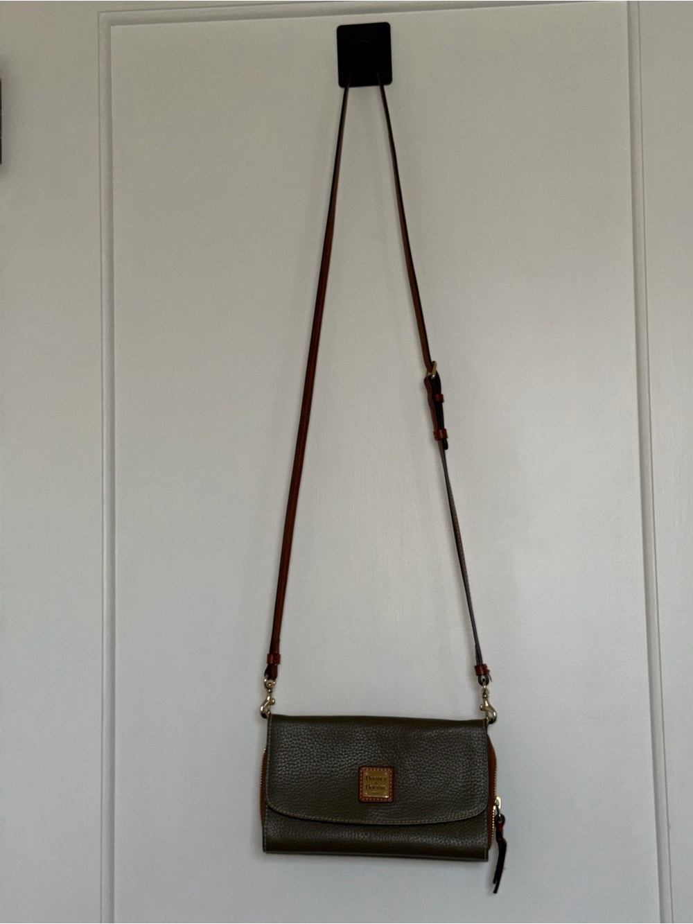 Dooney & Bourke Olive Pebbled Leather Crossbody with Brown Trim